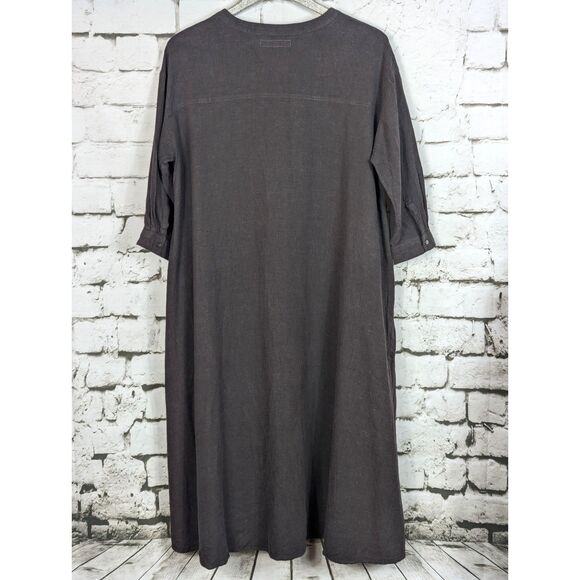 URBAN RESEARCH Lagenlook Minimalist A-Line Linen Maxi Dress Pockets Free Size - Picture 4 of 7